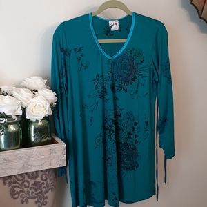 Teal flowy floral top XL NWOT